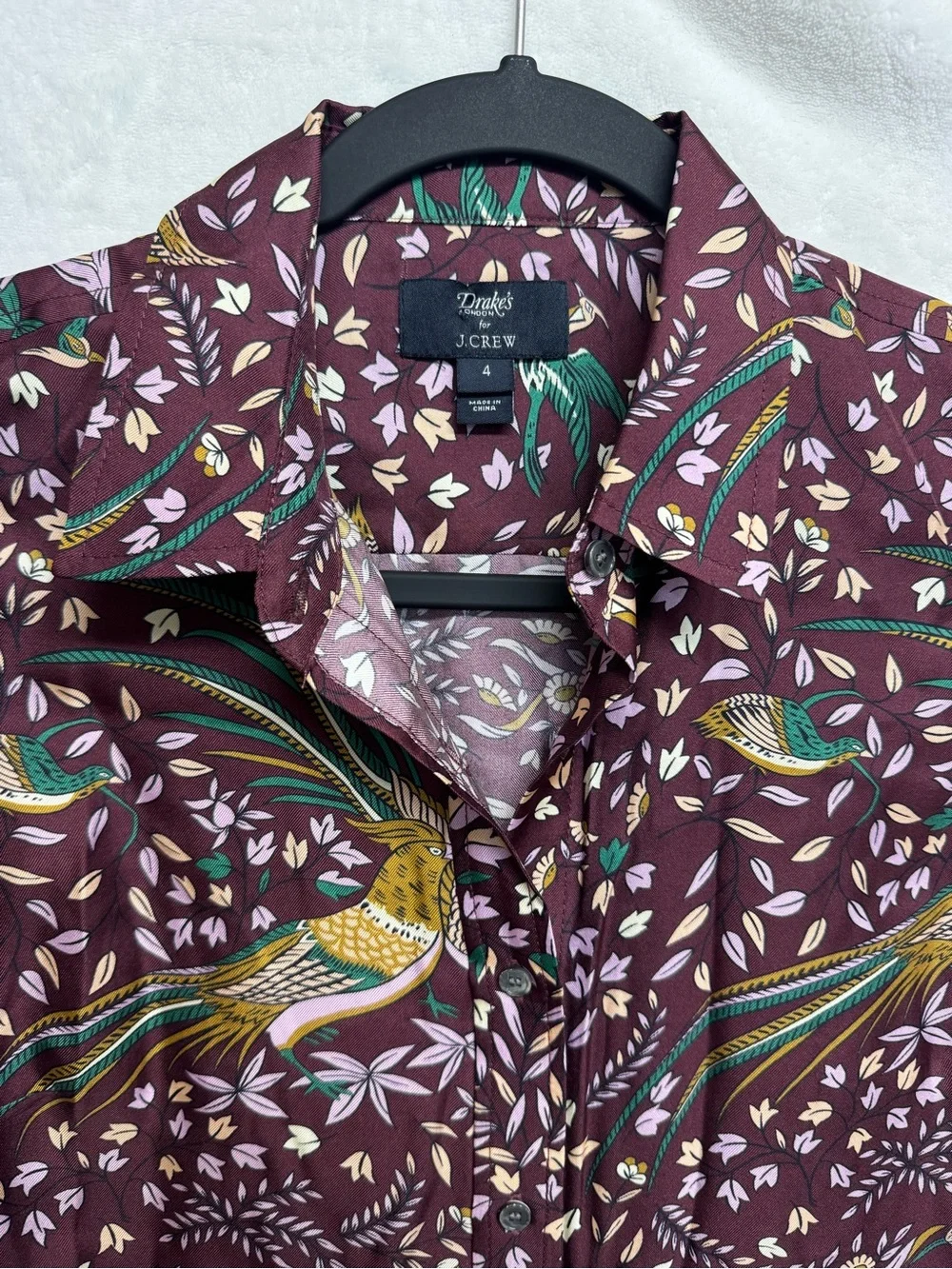 Drakes J Crew Collection Women’s Shirt 4 Bird Of Paradise Blouse Silk Burgundy